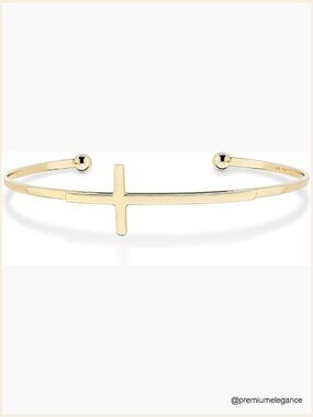 Sterling Silver Adjustable Sideways Cross Cuff Bangle Bracelet 7.25-7.5 Inch
